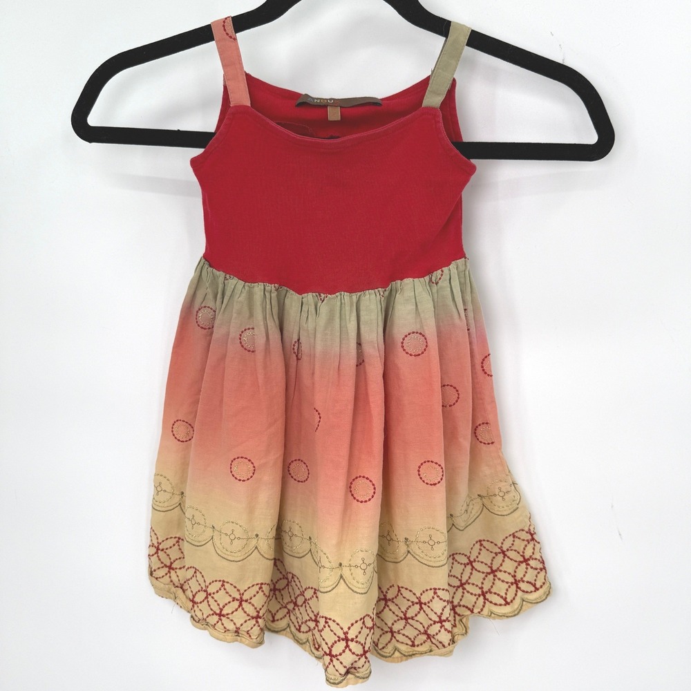 Anouk Embroidered Ombre Sun Dress Girls 4 Red Orange Boho‎ Cottagecore